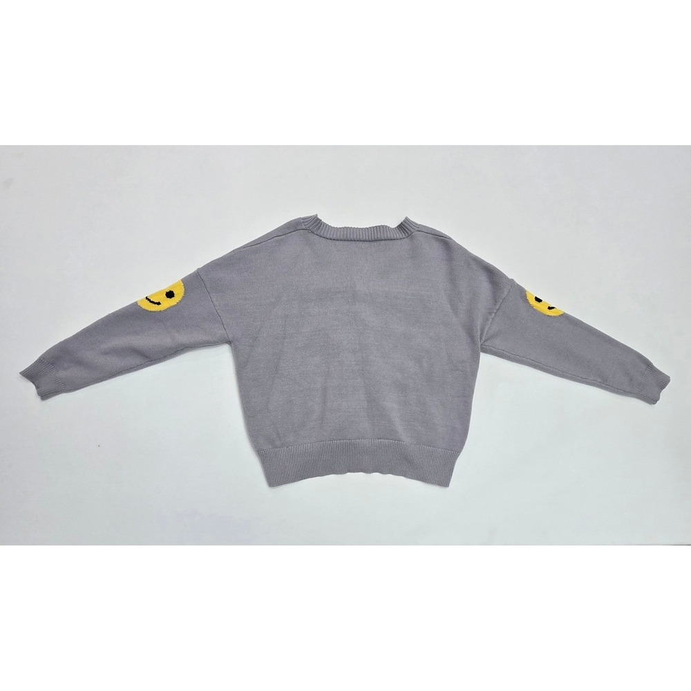 Smiley Face Graphic Knit Cardigan Grey Yellow XL HY052-XYT-07 - Picture 2 of 12